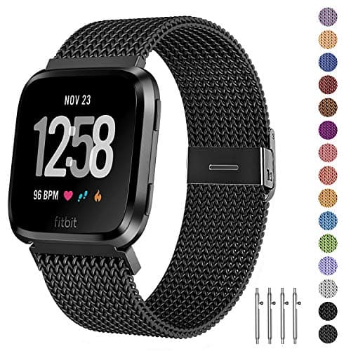 Fitlink Metal Bands Compatible for Fitbit Versa/Versa Lite Edition/Versa 2 Smart Watch for Women and Men,Small and Large, Multi-Color (Dark Purple, Small)