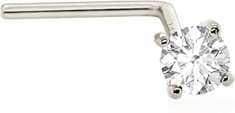 14Kt Gold Real Diamond Nose Stud 22G L-Shape Nose Ring Stud - Nose Piercing Jewelry - April Birthstone