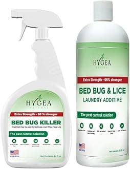 Hygea Natural Bed Bug & Lice Extra Strength Elimination Duo - Includes 24 oz Lice & Bed Bug Spray & 32 oz Laundry Additive - environmentally responsible Formula - Pest Control for Home & Travel