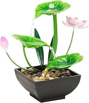 Waterfall Fountain Indoor Water Fountain 3-Tier Lotus Desk Fountain Relaxation Tabletop Fountain Home Decor Including Lots of Rocks and Soothing Sound Machine (Pack of 1), Metal