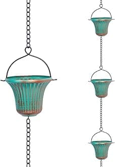 11ft Rain Chains for Outside, 12 Cups Rain Catcher Chain Replacement Downspout for Gutters, Adjustable Length(Green)
