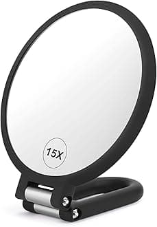 Magnifying Handheld Mirror Double Sided, 1X 15X Magnification Hand Mirrors, Travel Folding Hand Held Mirror, 360°Rotation Pedestal Makeup Vanity Mirror