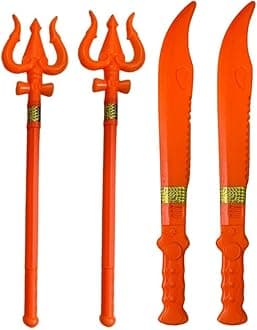 Vidhyapati Plastic Weapon Role Play Toy for Kids | Smooth Edges Activity Toy. (2-Trishul/2-Khanjar (Combo - 4 Pcs))