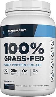 Transparent Labs Grass-Fed Whey Protein Isolate - Naturally Flavored, Gluten Free Whey Protein Powder with 28g of Protein per Serving & 9 Amino Acids - 30 Servings, Unflavored