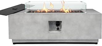 2 Pieces 42-Inch Outdoor Propane Fire Pit Table w/Wind Guard - 50,000 BTU, CSA-Certified Concrete Rectangle Firepits | Integrated Ignition, Steel Lid, Lava Rocks & Rain Cover Included