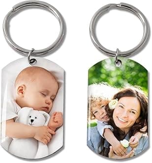 Stainless Steel Personalised Photo/Name Keychain Customised Key Chain With Picture For Bike, Car, Home,Office (Multicolour 5.7X4.4 Cm) (2), Black
