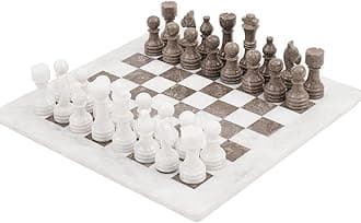 Marble Chess Set 15" Inches Handmade White and Grey Oceanic Classic Family Board Games for Adults, Luxury Marble Chess Board & Chess Pieces for Gifts