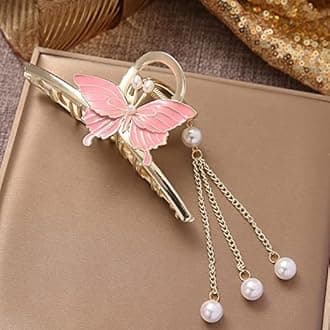 M.T. BROTHERS - Big Fancy Metal Non-Slip Hair Clip, Large Jaw Clips, for Women Thin Thick Curly Hair Pearl Hair Clips Sparkly Hold Hair Jaw Clips (CLASSY PINK)