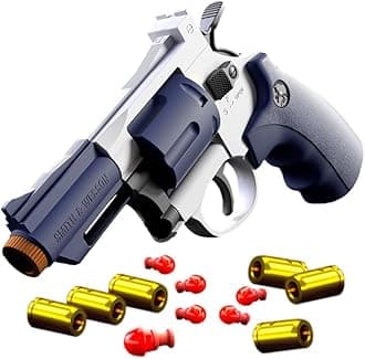 Revolver Toy Gun Pistol, Interlocking Foam Dart Blaster, Safe and Fun Shooting Game for Boys, Puzzle Toys with Soft Bullets, Suitable for 14+ Years Old Boys and Girls (Blue)