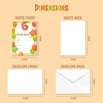 32 Kids Childrens Birthday Party Invitations Age 6 with Envelopes Invitation Orange Pack of 32 Balloon Invites - Designed and Printed in the UK