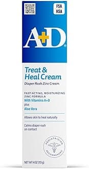 A+D Zinc Oxide Diaper Rash Treatment Cream, Dimethicone 1%, Zinc Oxide 10%, Easy Spreading Baby Rash Cream, 4 Ounce Tube (Packaging May Vary)