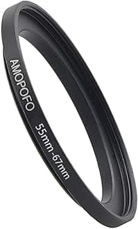 Metal Step Up Ring Adapter 55mm to 67mm Step-Up Lens Adapter Ring For Filters, Made Of CNC Machined space aluminum With Matte Black Electroplated Finish,Compatible with All 55mm Camera Lenses & 67mm A