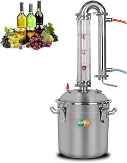 YUEWO Alcohol Still 5.8GAL/13.2GAL Stainless Steel Alcohol Distiller Home Brewing Distillery Kit with 2” Crystal Still Column for DIY Whisky Wine Brandy Gin Vodka Alcohol Making