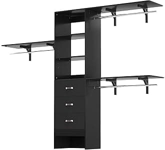 8FT Closet System, 96'' Closet Organizer System with 3 Hanging Rods, Wall Mount Bedroom Wardrobe with 3 Drawers Walk-in Closet, Adjustable Cloth Garment Rack from 5 to 8FT (Cut to Fit), Black