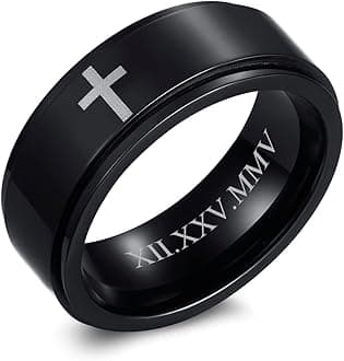 FLHEART Free Engrave Customise Name Ring Men's Stainless Steel Brushed Finish 6MM Silver Comfort Fit Wedding Band Ring,Personalized Ring Gift for him,Promise Ring Wedding Band