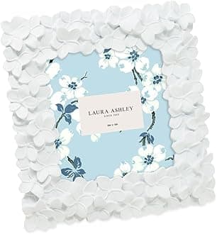 Laura Ashley 4x4 White Flower Textured Hand-Crafted Resin Picture Frame w/Easel & Hook for Tabletop & Wall Display, Decorative Floral Design Home Décor, Photo Gallery, Art (4x4, White)