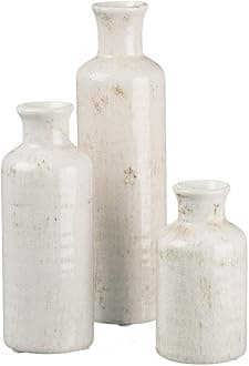 Sullivans Ceramic Vase Set, Various Sizes, Distressed White, Set of 3 (CM2333)
