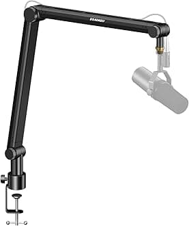 Aokeo Microphone Arm Boom Arm Microphone Stand Desk Mount Clamp Cable Management Channel Detachable Riser 5/8" Thread Adapter for Blue Yeti Snowball Hyper X QuadCast SoloCast AT2020 Shure SM7B MV7..