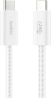 Belkin USB C to USB C Cable, 3.3ft, 240W - Type C Charger, iPhone Charger Cord, Soft, Braided, Flexible for iPhone 17, Galaxy S25, Pixel 9, MacBook, Chromebook, iPad Pro, Switch Steam Deck – White