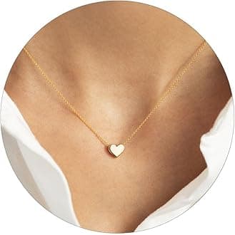 VRIUA Small Gold Heart Necklace Dainty Beaded Chain 14K Gold Plated Simple Single Heart Pendant Gold Necklace for Women Girls Minimalist Everyday Jewelry