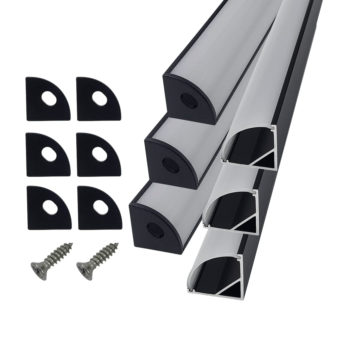 HAMRVL 6-Pack 1ft Led Channel Diffuser Black Aluminum With Mliky White Cover V Shape 16x16mm,Led Strip Diffuser Track with End Caps and Mounting Clips Accessories,Aluminum Profile for Led Strip Lights