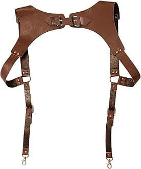 PENGXX Steampunk Renaissance Leather Suspenders for Men H Designs Vintage Men's Back Support Harness Metal Hooks Adjustable