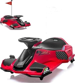 Drift Kart,24V Electric Go Kart for Kids 8+,7Ah Battery 180W Brushless Motor, with High/Low Speed Switch,Music,Front+Tail LED Light,Low-Power Alarm,5.5" Front Tire, for Riders up (red 12v)