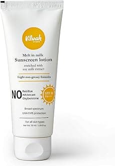 Vilvah Store Melt-In-Milk Sunscreen | SPF 50 PA+++ | With Soy Milk Extract | Lightweight, No White Cast | Protects skin from dangerous UVA, UVB & Blue Light | For Men & Women, 60 ml