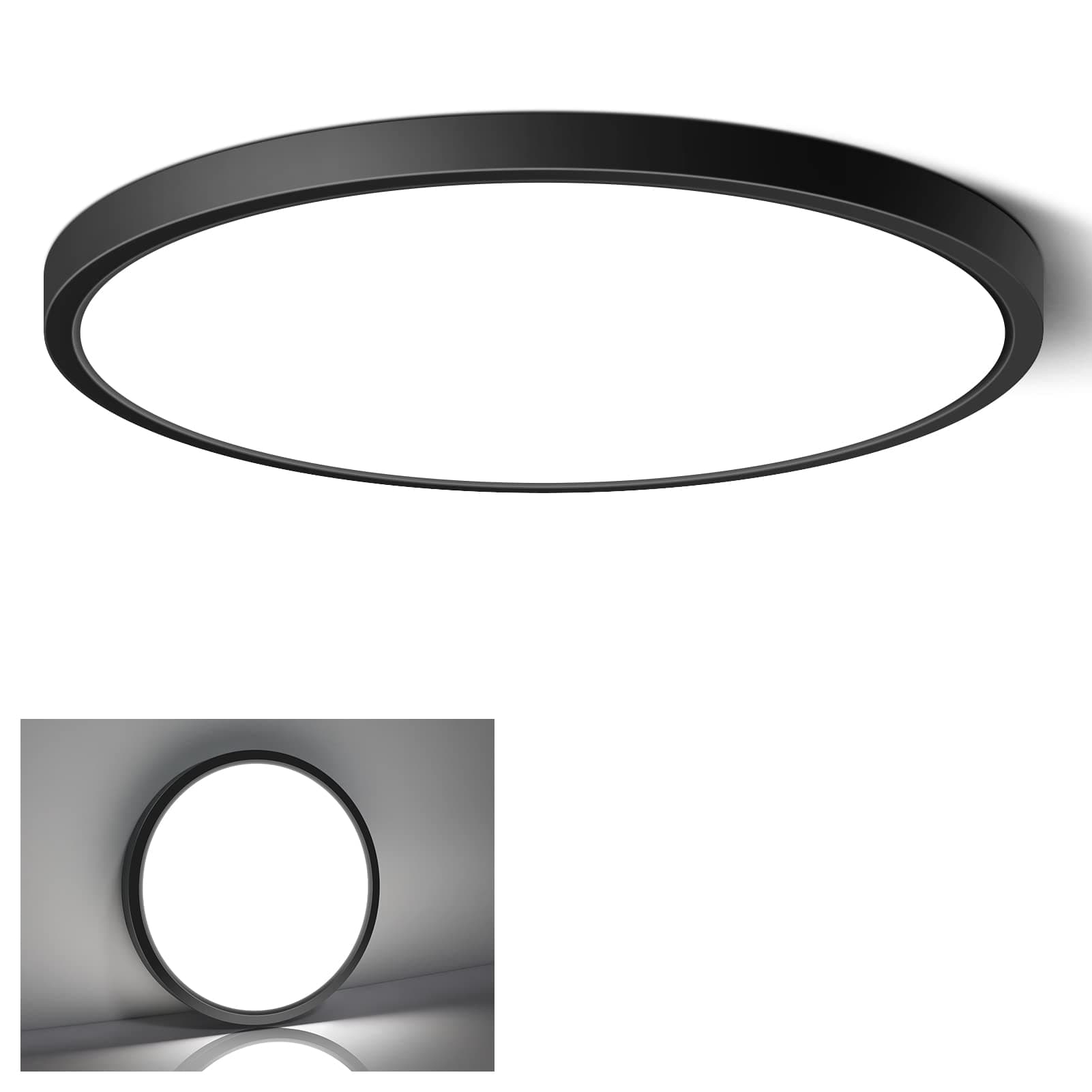 9 Inch 18W LED Flush Mount Ceiling Light Fixture, 5000K Daylight White Modern Black Ceiling Lights Ultra Slim LED Flat Pannel Lighting for Children Room Kitchen Bedroom Hallway Basement Hallway