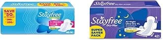 Stayfree Secure XL Ultra Thin Sanitary napkins (40 Count) & Stayfree All Night XL Dry Max Cover Sanitary Napkins - 42 Pads (Super Saver Pack)