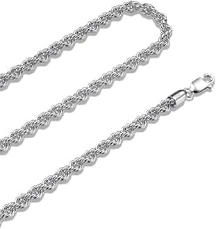 Waitsoul 925 Sterling Silver Rope Chain Lobster Clasp 2.5mm Silver Chain for Men Women Silver Necklace Chain 16-30 Inches