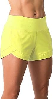 Tough Mode Womens 3" Lightweight Running WOD Volleyball Shorts Workout Mesh Liner Zip Pocket, Lemon Yellow, XXL