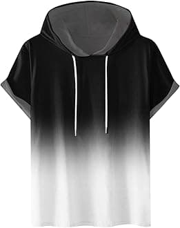 Muscularfit Mens Workout Shirts Loose Fit Short Sleeve Hoodies Casual Stylish Drawstring Gradient Color Loose Pullover Shirts