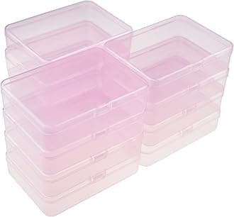 LJY 12 Pack Pink Plastic Storage Boxes with Lids 11.5 x 8.5 x 2.8 cm – Rectangular Small Containers for Diamond Art Accessories, Beads, Crafts and Hardware, Stackable Organiser Box Set