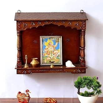 CRAFT TREE Wooden Handpainted Hut Pooja Mandir in Copper Finish