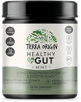 Healthy Gut Digestive Support Supplement Powder Mint Flavour Includes L-Glutamine, Herbs Antioxidants - 30 Servings