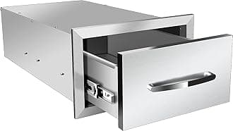 Outdoor Kitchen Drawer Single BBQ Drawer Stainless Steel BBQ Access Drawer with Handles, Flush Mount Storage Enclosed Cabinets Horizontal BBQ Island Drawers (14" Wx23 Dx8.5 H)
