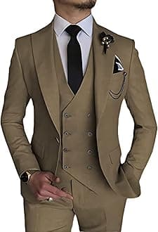 Wangyue 3 Piece Suit Slim Fit Double Breasted Mens Suits for Wedding Party Formal Prom One Button Blazer Vest Pants Sets