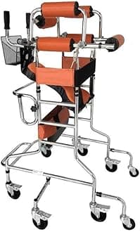 Wheeled Walkers and Rollators Walker Up and Down Adjustable Walker Cerebral Palsy Rehab Exercise for Disabled Adult Rehab Wheel Foldable Walker (Color : Orange, Size : Men)