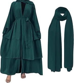 Muslim Abaya Dress for Women - Long Sleeve Islamic Dubai Abaya Cardigan Robe - Middle East Prayer Dress with Hijab
