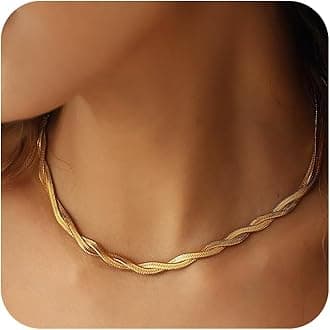 MoodearGold Necklace for Women 14K Dainty Chunky Gold/Sliver Chain Necklace Cuban Link Paperclip Chain Choker Toggle Clasp Layered Pearl Pendent Necklace for Women Trendy Fashion Jewelry