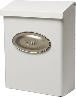 Designer Galvanized Steel, Locking Wall Mount Mailbox, White with Satin Nickel