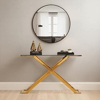 VANITY LIVING 120cm Console Table for Living Room Furniture, Slim Hallway Table with Gold Stainless Steel Frame and Tempered Glass Top, Narrow Entryway Table