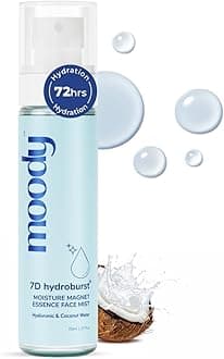 Moody 7D Hydro Burst Hydrating Face Mist & Essence Toner with Hyaluronic Acid Vitamin B5 & Rice Water for Hydrated & Plumped Skin | Face Mist for Soothing And Pore Tightening | Alcohol-Free Toner for Glowing Skin |100% Vegan | 72 Hour Hydration,110ml