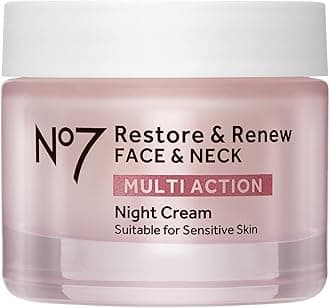 No7 Restore & Renew Multi Action Night Cream for Face & Neck - Nighttime Face Moisturizer with Collagen Peptides - Anti Aging Skin Care for Crepey Skin with Hyaluronic Acid & Ceramides (1.69 Oz)