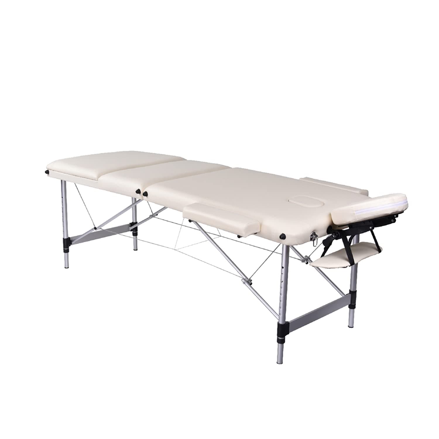 MC Star Folding 3 Section Aluminium Massage Table Portable Height Adjustable Professional Lightweight Massage Bed Beauty Treatment Couch Free Armrest Headrest Carrying Bag(White)