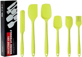 Food Grade Silicone Rubber Spatula Set for Baking, Cooking, and Mixing High Heat Resistant Non Stick Dishwasher Safe BPA-Free Multicolor Set of 6（lemon green）
