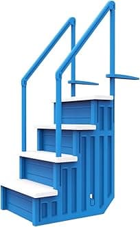 Aqua Select Anti-Slip in-Pool Steps | Blue/White Steps | for Above Ground Swimming Pools | Can Mount to Decks 48" to 54" H | Safety Stairs Capacity Up to 350 lbs
