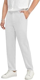 RyannologyMen's Casual Linen Pants Elastic Waist Slim Fit Beach Yoga Business Lightweight Cotton Trousers Pants with Pockets