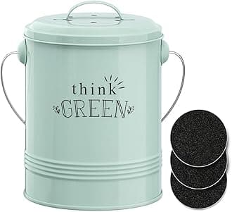 Barnyard Designs Compost Bin for Kitchen Counter - 1.2 Gallon Countertop Composter with Extra Smell-Absorbing Filters and Inner Bucket for Easy Cleaning - Food Waste Bin for Kitchen with Lid (Mint)